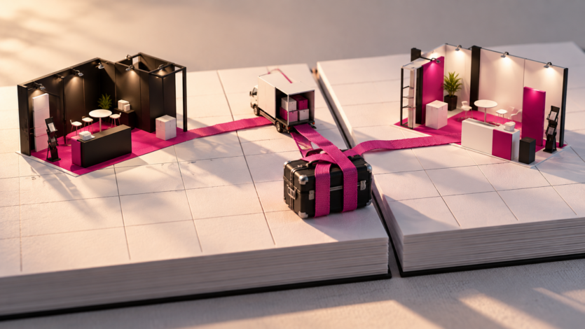 Illustrazione concettuale di due stand su un calendario con un kit condiviso