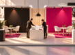 Illustrazione concettuale di uno stand condiviso da due partner