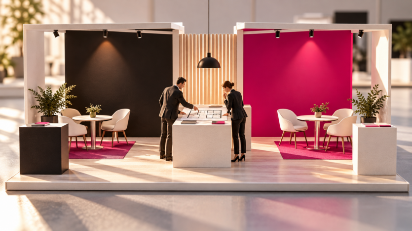 Illustrazione concettuale di uno stand condiviso da due partner