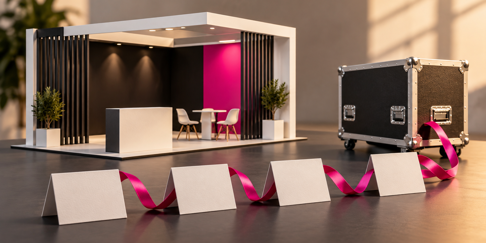 ms-20261015-t08-cover-ai Illustrazione concettuale di uno stand con valigia e più appuntamenti