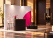 Illustrazione concettuale di un corner sponsor nel foyer di un congresso