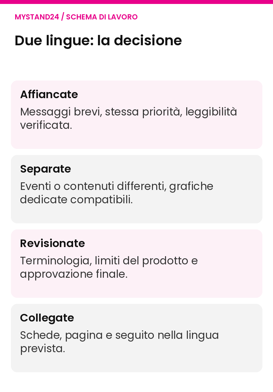 Due lingue: la decisione: Affiancate, Separate, Revisionate, Collegate